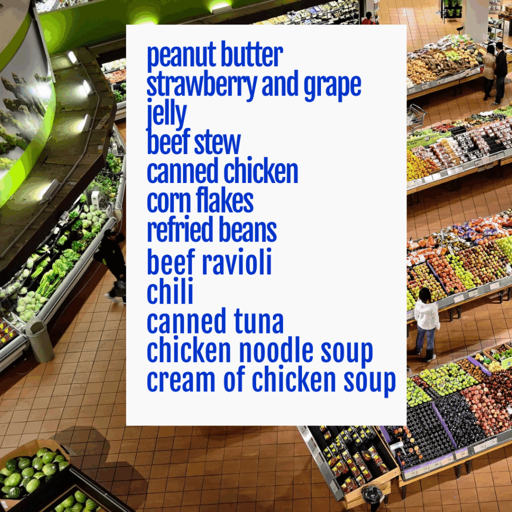 Needed food list 10-30-2025