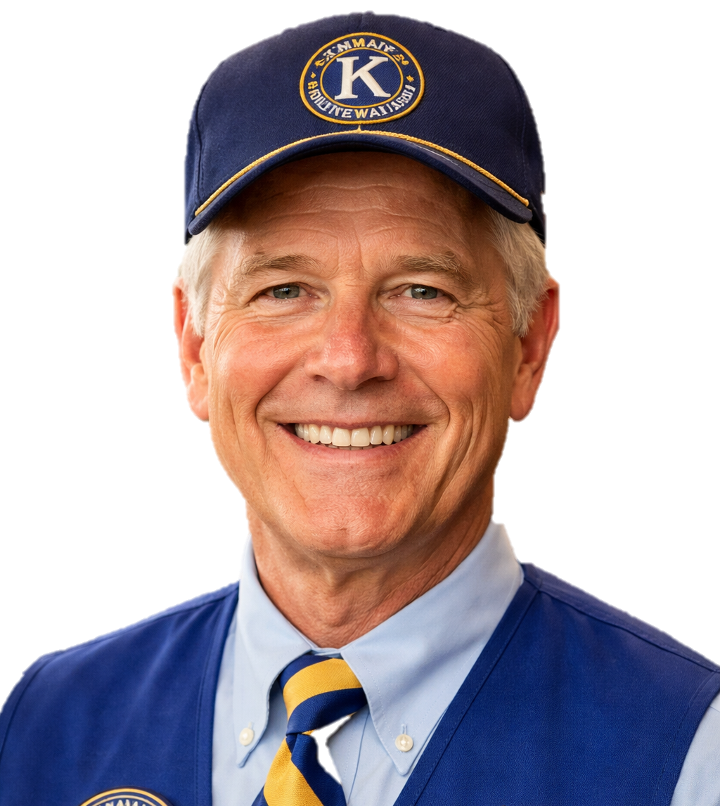 Smiling Kiwanis member with hat and vest